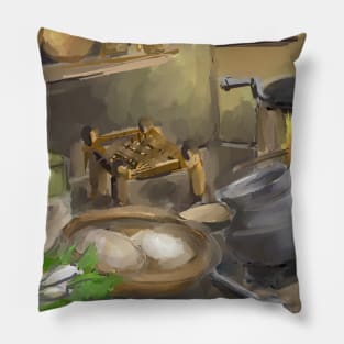 Punjabi village kitchen Pillow