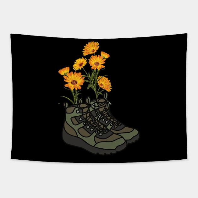 Hiking boots with wildflowers Tapestry by Chavjo Mir11