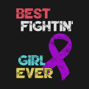 Best Fightin' Girl Ever Pancreatic Awareness Purple Ribbon Warrior Support Survivor T-Shirt