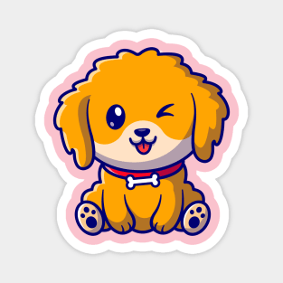 Cute Dog Sitting Cartoon Magnet