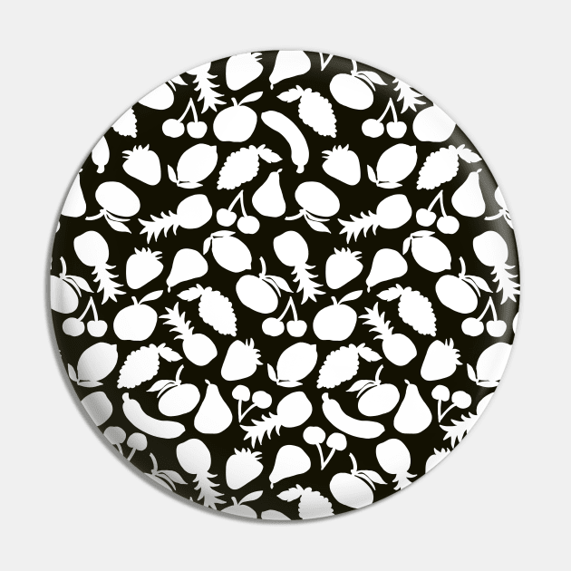 Fruit Salad- white on black Pin by NickiPostsStuff