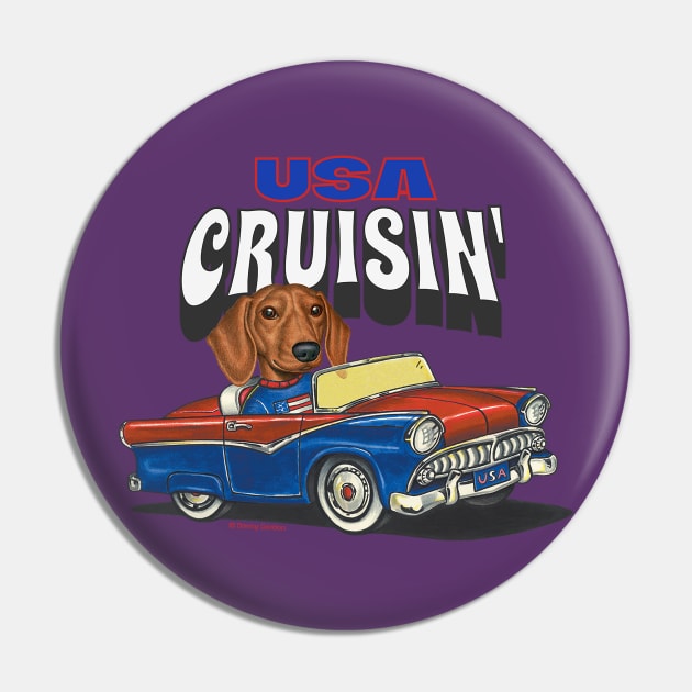 Funny and Cute Doxie Dachshund Dog driving a vintage auto cruising the USA Pin by Danny Gordon Art