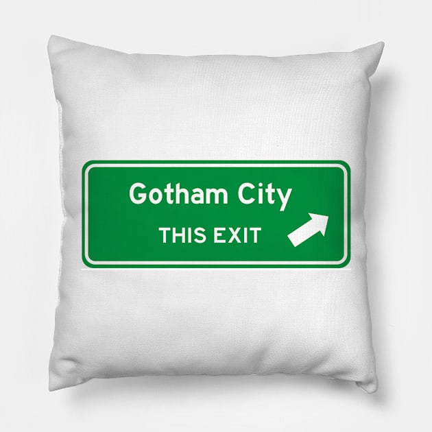 Gotham City Highway Exit Sign Pillow by Starbase79