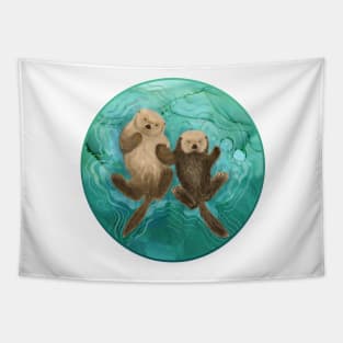 Otters holding hands - mommy and baby Tapestry