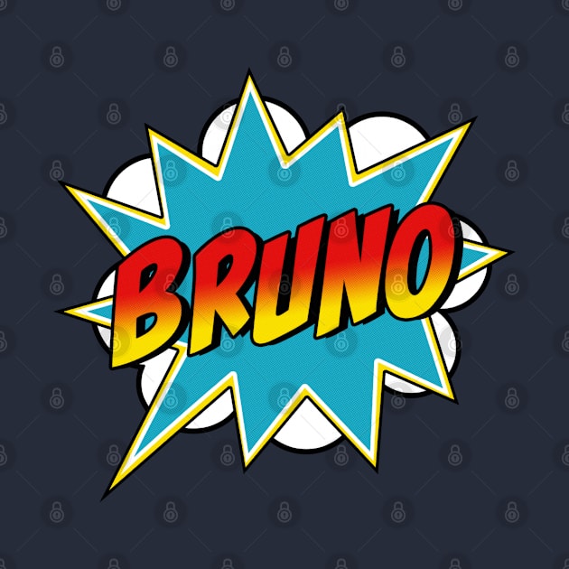 Boys Bruno Name Superhero Comic Book by Rixta Tees