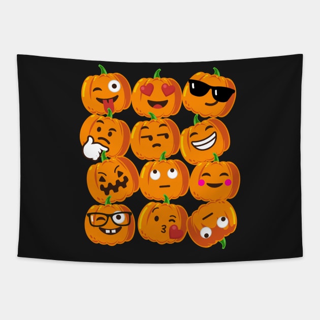 Pumpkin Emoji Faces T-Shirt Emoji Halloween Costume Tapestry by vo_maria