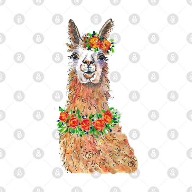 Cute Alpaca, Llama with flowers by Marjansart 