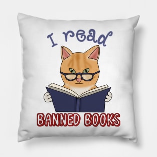 I read banned books (fluffy orange cat) Pillow