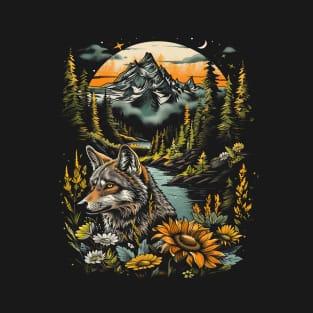 Majestic Wilderness: Lone Wolf and Mountain Landscape Tee for her for him, men and woman T-Shirt