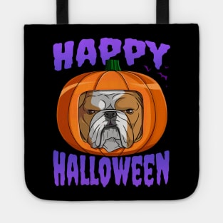 English Bulldog Pumpkin Head Happy Halloween Tote