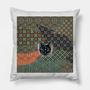 Black cat collage and patterns Pillow