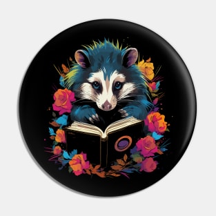 Opossum Reads Book Pin