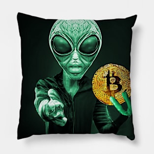 Alien Bitcoin Collectors Mars Invasion Pillow