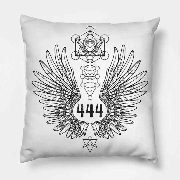 Angel Number 444 Sacred Geometry Pillow by LadyMoldavite