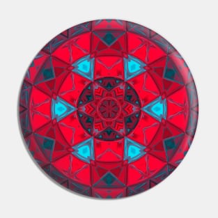 Mosaic Kaleidoscope Flower Red and Blue Pin