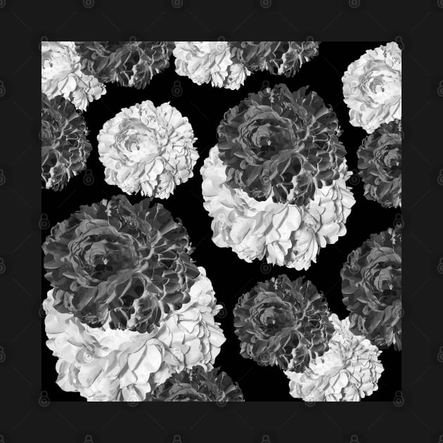CABBAGE ROSES GRAY AND BLACK SHABBY CHIC PATTERN by Overthetopsm