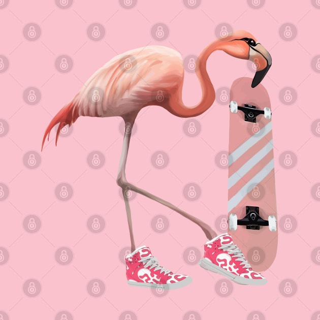 Flamingo and Pink shoes sneakers and skateboard by Collagedream