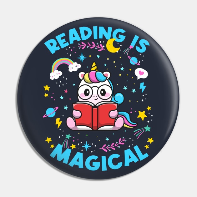 Reading Is Magical | Cute Reading Unicorn Pin by SLAG_Creative