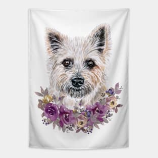 Cute Cairn Terrier With Flowers Illustration Art Tapestry