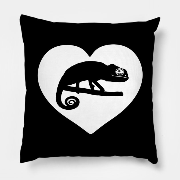 White Cute Chameleon Heart for Chameleon Lovers Pillow by Mochi Merch