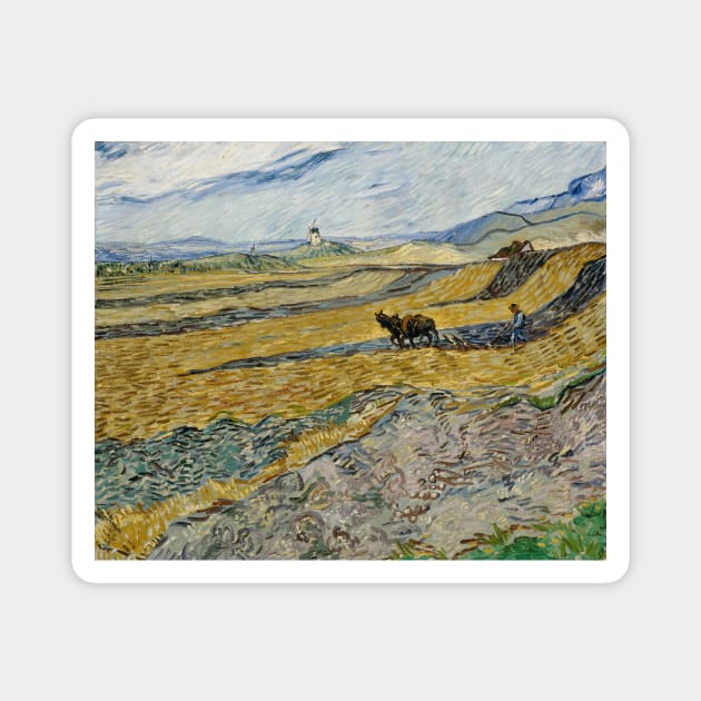Enclosed Field with Ploughman - Vincent van Gogh Magnet by KargacinArt