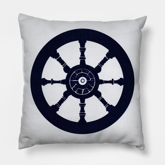 Ship Wheel Dark Navy Blie Pillow by fistikci