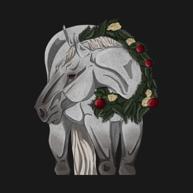 Fleabitten Grey Christmas Horse in Wreath by themarementality