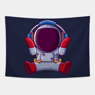 Cute Astronaut Listening Music with Headphone Cartoon Tapestry