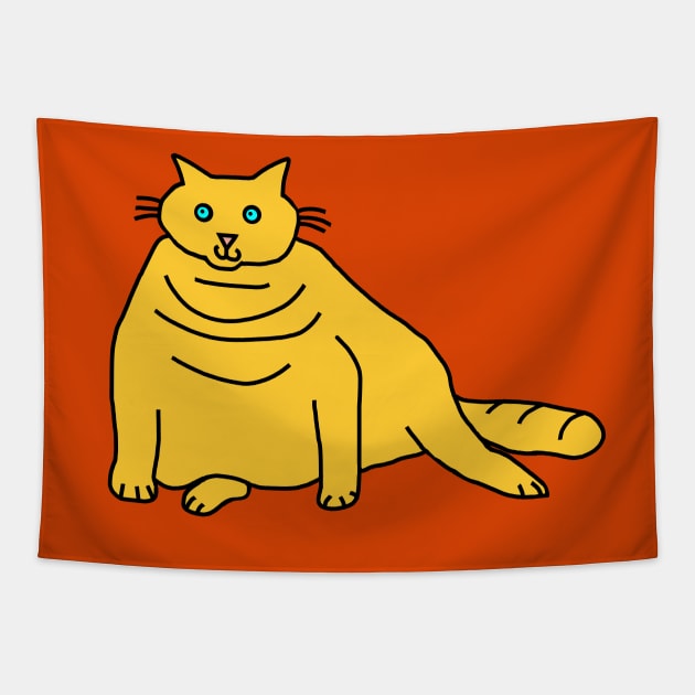 Yellow Chonk Cat Tapestry by ellenhenryart