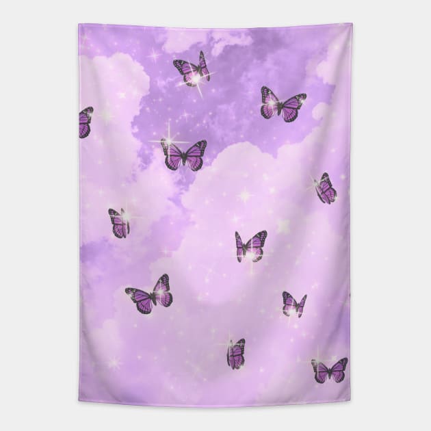 Little Purple Butterflies Tapestry by Trippycollage