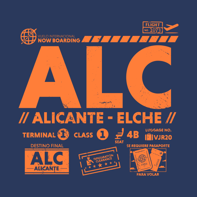 Vintage Alicante Elche ALC Airport Code Travel Day Retro Travel Tag Spain by Now Boarding