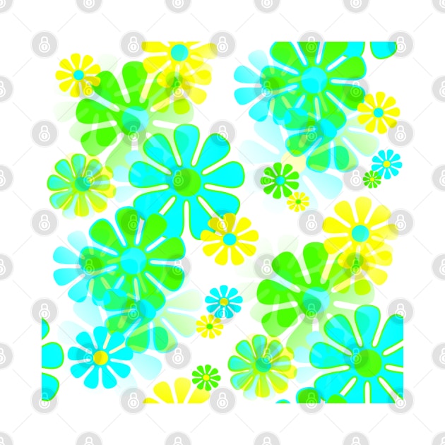 60's Retro Groovy Mod Flowers in Blue, Green and Yellow by MellowCat