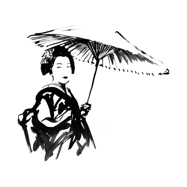 geisha with umbrella by pechane