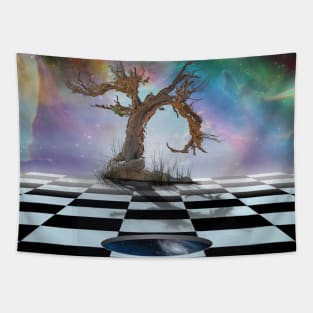 Old tree on chess board Tapestry