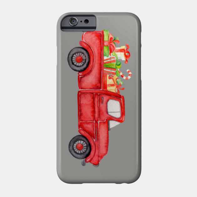 Watercolor Vintage Red Truck With Christmas Gifts Red Truck