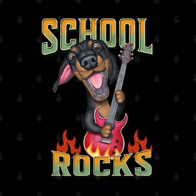 Teacher on fire with Doxie Dog Dachshund on a School Rocks tee by Danny Gordon Art