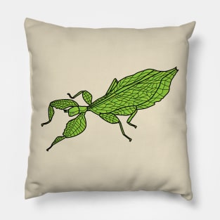 Cute green leaf insect cartoon illustration Pillow