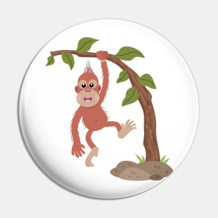 Cute happy baby orangutan cartoon illustration Pin