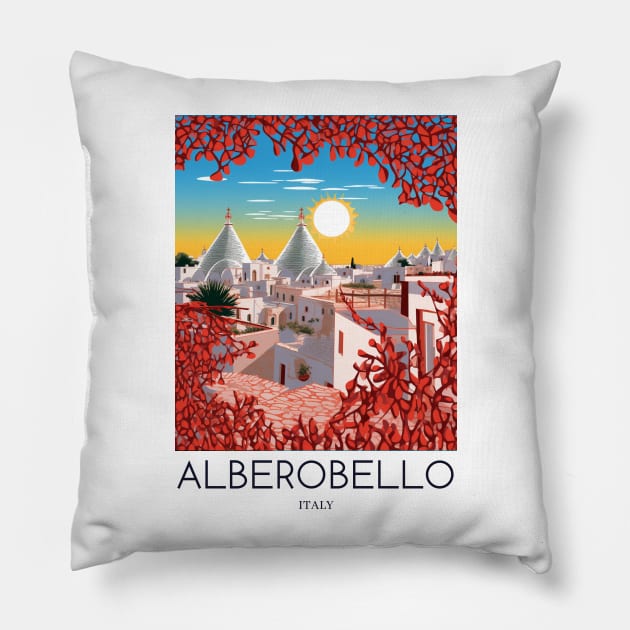 A Pop Art Travel Print of Alberobello - Italy Pillow by Studio Red Koala