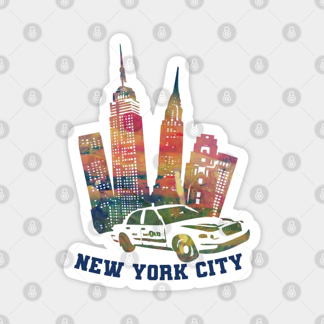 new york city taxi famous buildings empire state new york fifth avenue wall street time square Magnet by BoogieCreates