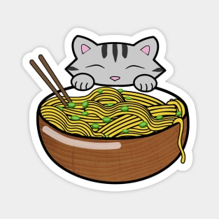 Cute cat eating ramen noodles Magnet