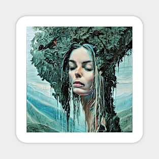 Optical illusion of portrait of pretty young woman and some nature Magnet