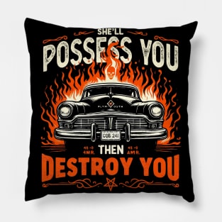 Vintage Horror - Muscle Car - Retro Garage Graphic Logo Pillow