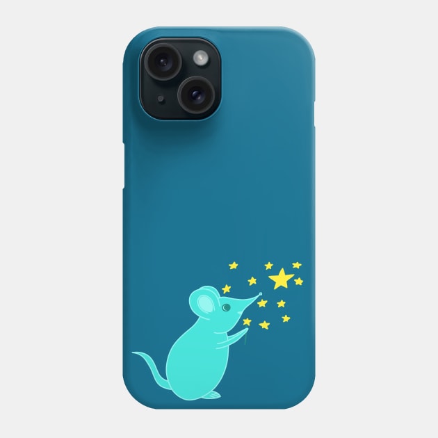 Cute Blue Mouse Making Magic and Stars Phone Case by Green Paladin