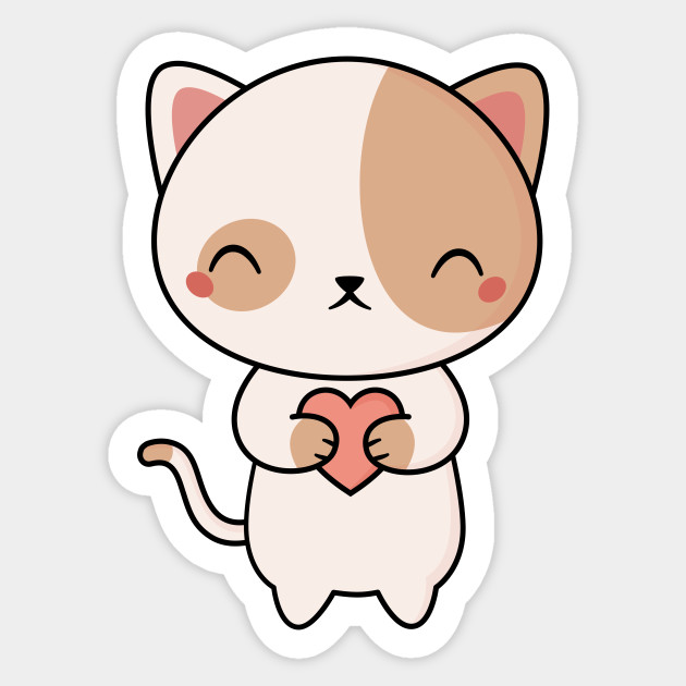 Kawaii Cute Kitten Cat With Heart Cat Sticker Teepublic