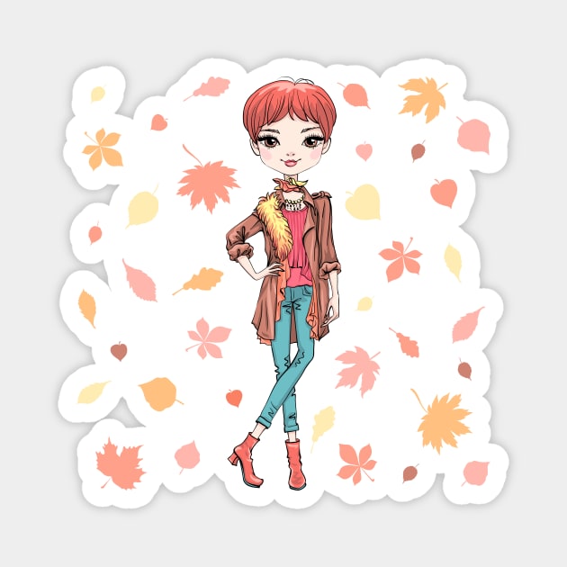 Girl in autumn clothes 3 Magnet by kavalenkava