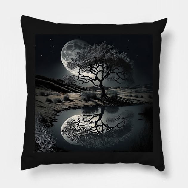 The shadows stretch, long and lean As the moonlight makes everything serene It bathes the earth in its silver glow And the night's secrets it doth show Pillow by UmagineArts