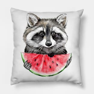 raccoon and watermelon Pillow