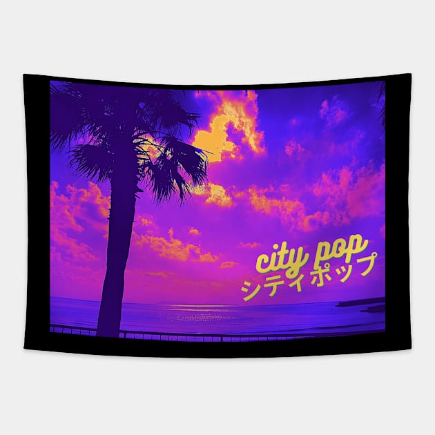 Retro City Pop Vaporwave Japanese Beach Tapestry by Knorowara