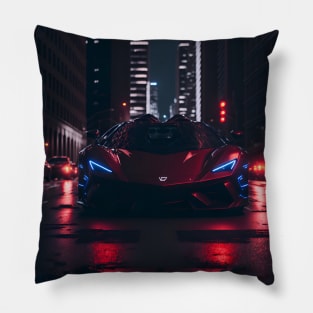 Chicago Night Ride Red Sports Car Pillow